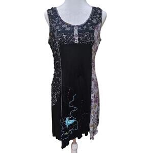 Forla Paris Patchwork Butterfly Asymmetrical Y2K Dress Size M Boho Whimsygoth